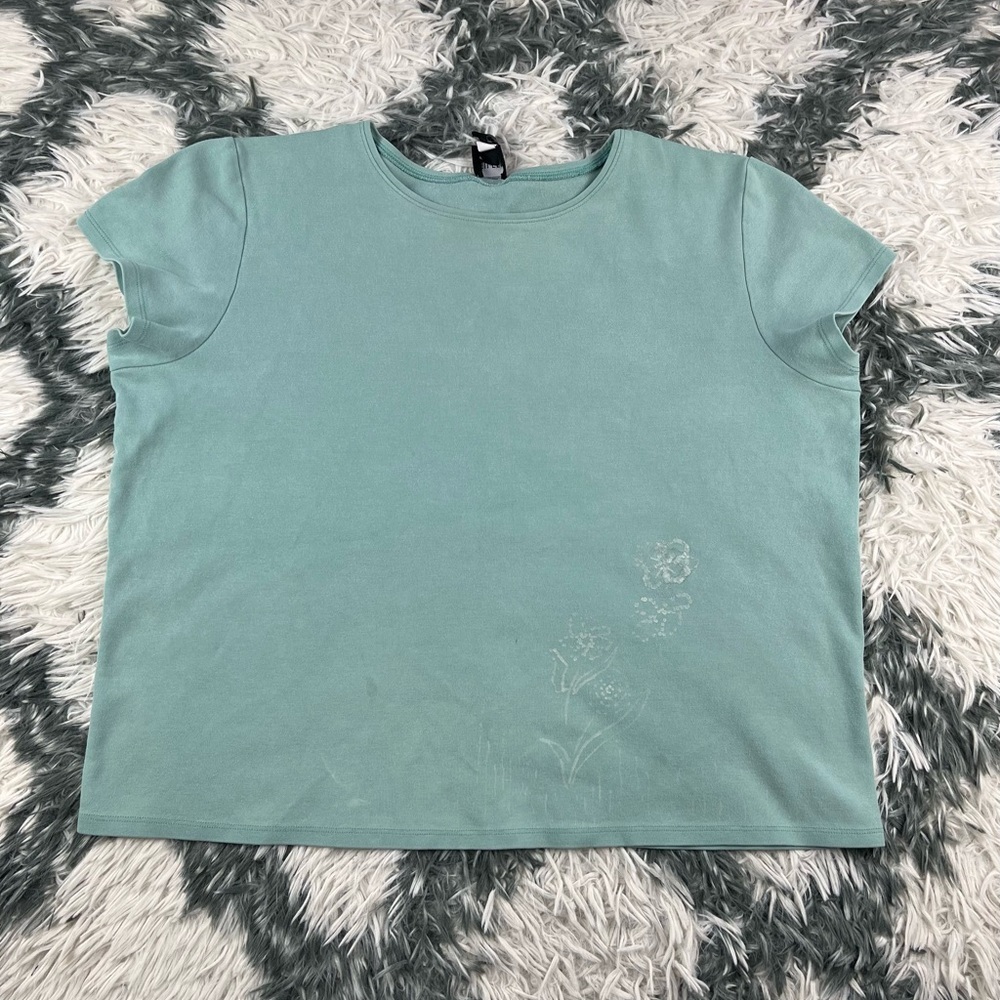 Eileen Fisher Women’s Green Short Sleeve Blouse Floral Size Large